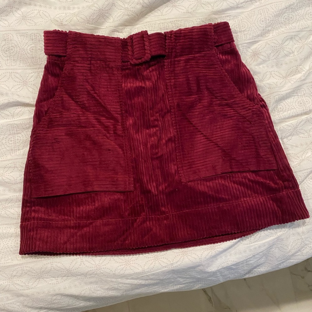 ASOS red velvet belted skirt